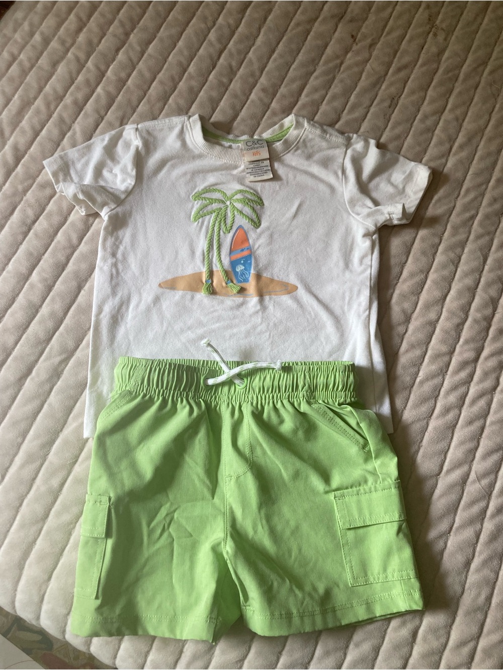 C&C California Kids Two-Piece Set - White & Lime Green